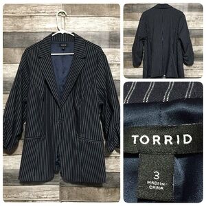 Torrid Striped Blazer Jacket Women’s 3 Navy Blue One Button